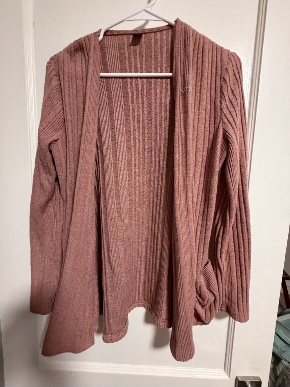 SHEIN Ribbed Open-Front Cardigan - Mauve Pink